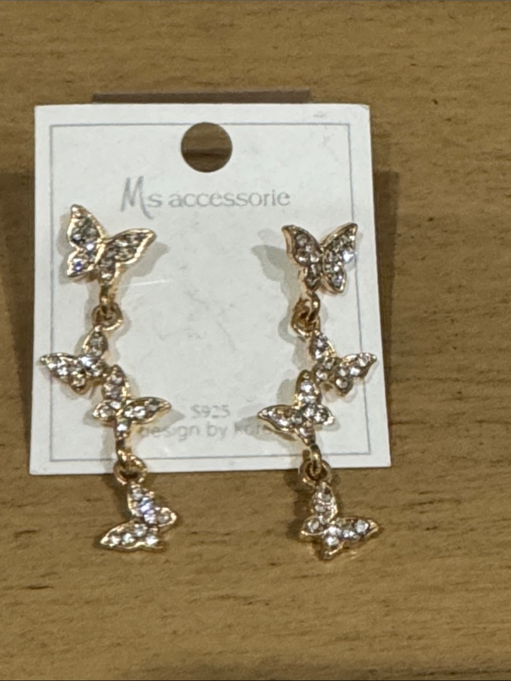 Gold Crystal Butterfly Drop Earrings 925 Sterling posts